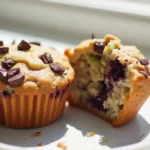 Freshly baked zucchini muffins with chocolate chips in paper liners on a cooling rack